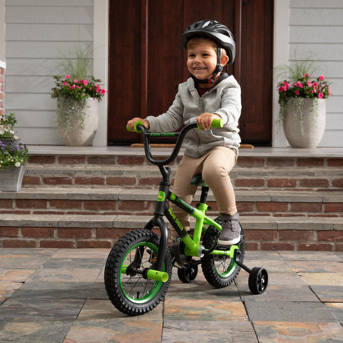 Tomy® - John Deere Mean Green Kid's Bicycle with Removable Training Wheels – 12ʺ Boy’s Bike – Ages 3 and Up