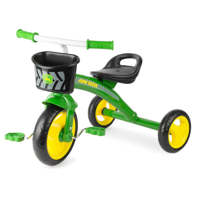Tomy® - John Deere Steel Tricycle with Basket – Durable Ride-On Toy for Kids