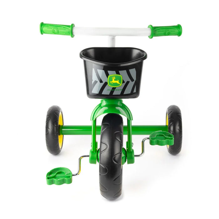 Tomy® - John Deere Steel Tricycle with Basket – Durable Ride-On Toy for Kids