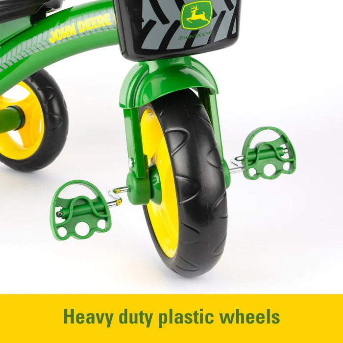 Tomy® - John Deere Steel Tricycle with Basket – Durable Ride-On Toy for Kids