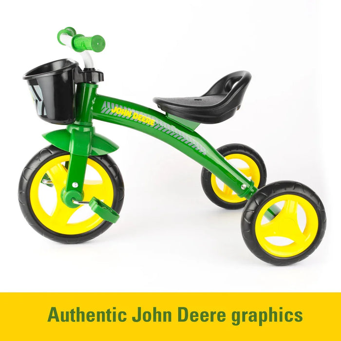 Tomy® - John Deere Steel Tricycle with Basket – Durable Ride-On Toy for Kids
