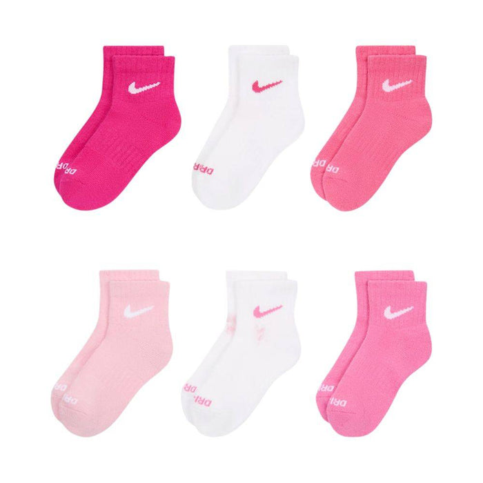 Nike Kids Dri-Fit Basic Ankle Socks Vivid Pink (6 Pack) - 5/7Y