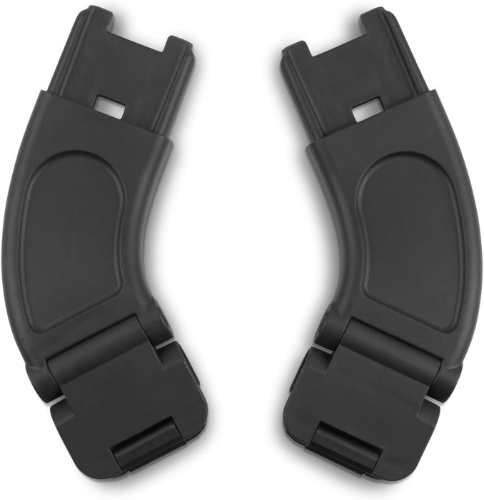 UPPAbaby Minu V3 adapter for Mesa shown as two black connector pieces on a white background.