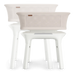Modern beige baby bassinet with mesh sides and white legs, shown in duplicate on white background.