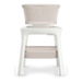Modern beige mesh baby bassinet with white frame and lower storage shelf