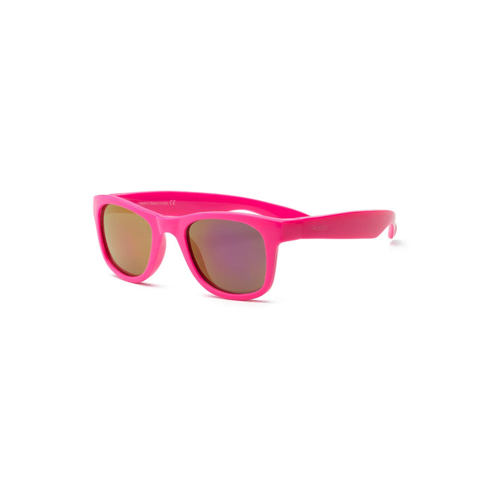 Uveez neon pink unbreakable sunglasses with mirrored lenses shown on a white background.