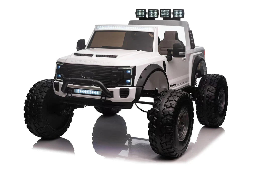 Voltz Toys F-450 lifted ride-on car for kids shown on a white studio background.