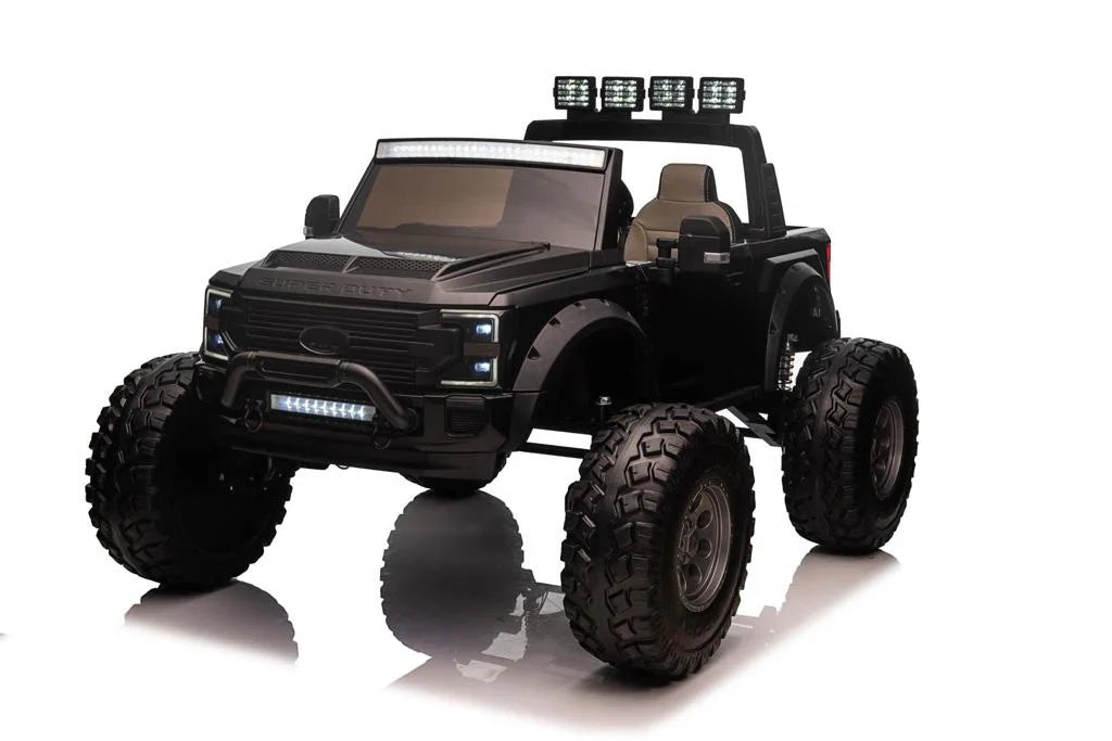 Voltz Toys F-450 Lifted Ride-On Car for kids shown on a white background with oversized tires and lights.