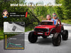 Voltz Toys F-450 lifted ride-on car with two children driving outdoors on a sunny day.