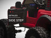 Voltz Toys F-450 lifted ride-on car with open door showing detailed side step and rugged tires.