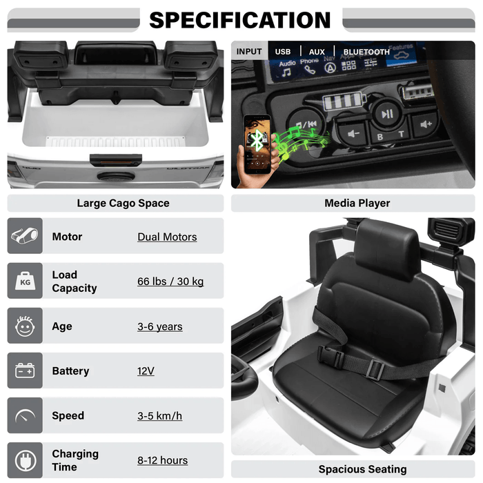 Voltz Toys - Ford Ranger 12V Kids Ride on Truck