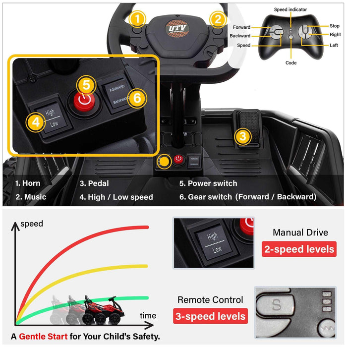 Voltz Toys - Voltz Toys 6 Wheel UTV 12V Ride on Car with Remote Control, EVA Tires