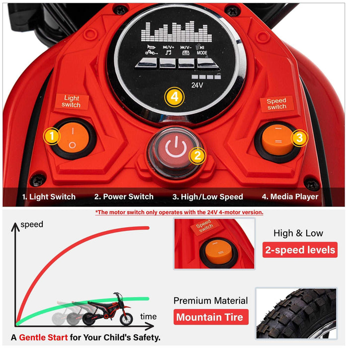 Voltz Toys - Voltz Toys Electric Dirt Bike Motorcycle for Kids, 24V 350W Motor