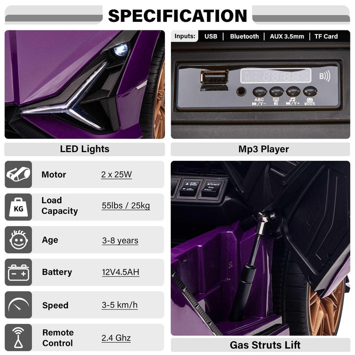 Voltz Toys - Voltz Toys Lamborghini SIAN FKP 37 12V Ride on Car with Scissor Doors