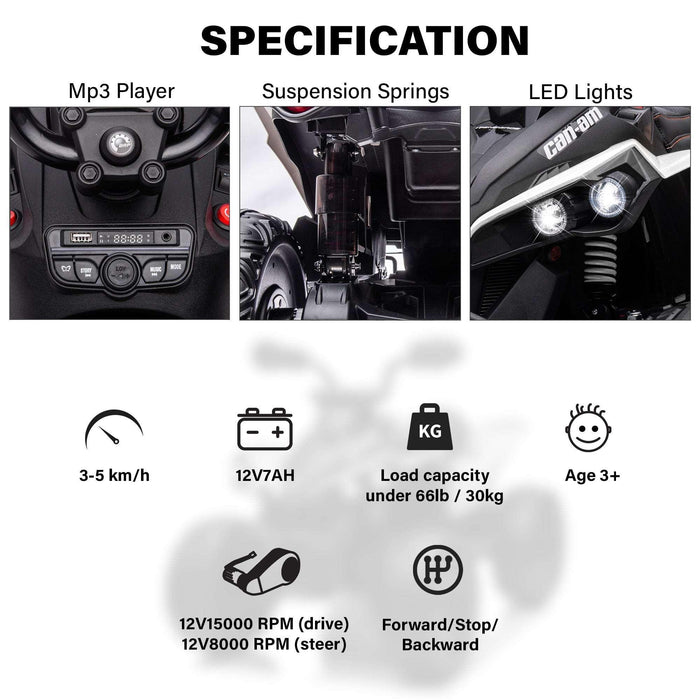 Voltz Toys - Voltz Toys White Can-Am RENEGADE 12V ATV 4WD Off-Road Ride On Car Toy