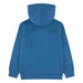 Kids blue hooded sweatshirt shown flat with back view visible on a white background.