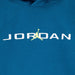 Jordan blue sweatshirt with white logo and yellow silhouette on the chest.