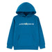 Jordan blue kids' hoodie with front logo, displayed flat on a white background.