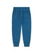Blue kids' jogger pants displayed flat with elastic waistband and single back pocket.