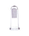 Wellbeing Island silicone finger brush clear with bristles, shown upright on a white background.