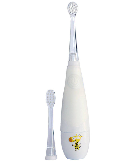 Tickle Tooth Sonic Toothbrush for ages 0-6 with extra brush head, shown upright on white background.