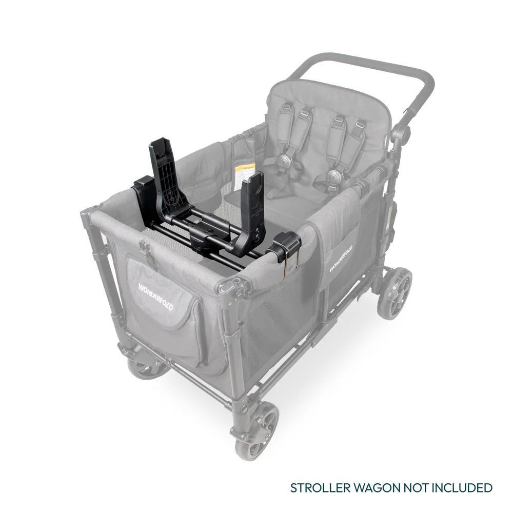Wonderfold 360 L4 car seat adapter mounted on a stroller wagon frame, shown without the wagon body.