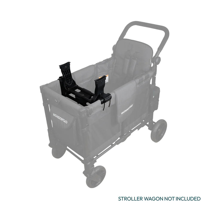 Wonderfold car seat adapter mounted inside a stroller wagon with the wagon shown in grey outline.
