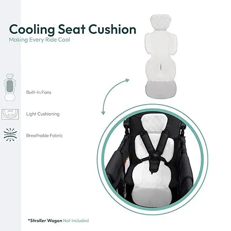 Wonderfold Cooling Seat Cushion shown installed in a stroller wagon with breathable white fabric.