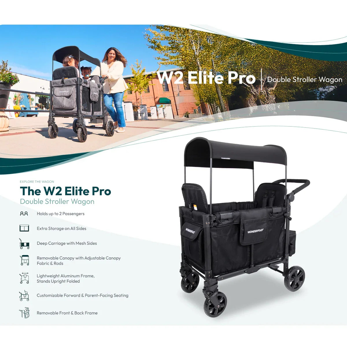 Wonderfold - Wonderfold - W2 PRO Elite - Push Double Stroller Wagon