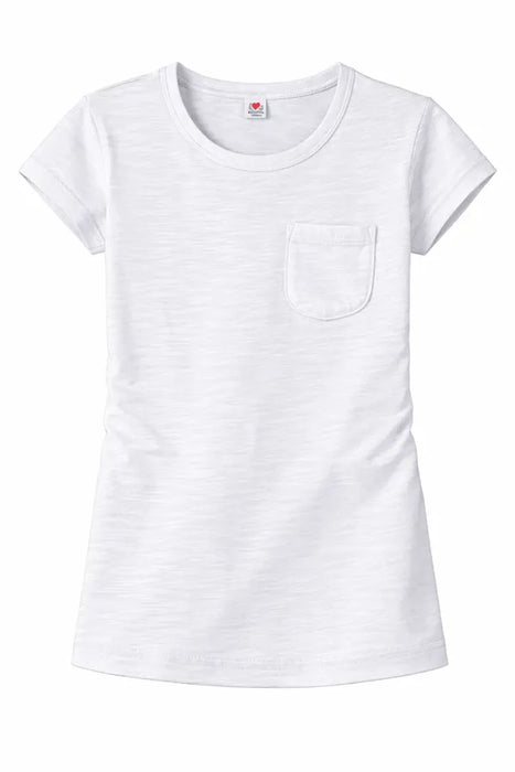 Zaby Pocket Crew Neck Girls Shirt displayed flat, showing short sleeves and front chest pocket.