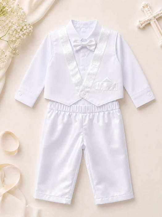 Ensemble de baptême Zighi® pour bébé garçon avec gilet en satin brodé et pantalon à taille élastique Style 1005 – Tailles 3M-18M