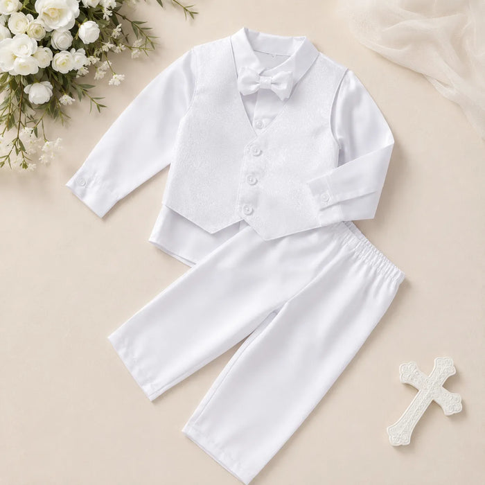 Zighi® Boys 5-Piece Christening Outfit Set – White Satin | Sizes 3M–12M | Style Z295
