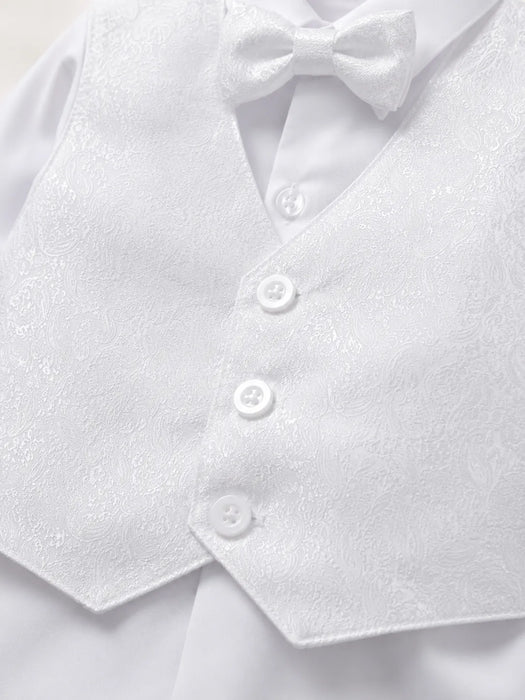 Zighi® Boys 5-Piece Christening Outfit Set – White Satin | Sizes 3M–12M | Style Z295