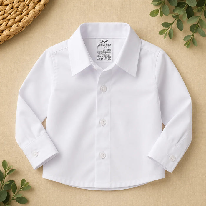 Zighi® Baby Boy Long Sleeve White Dress Shirt – Sizes 6M to 24M