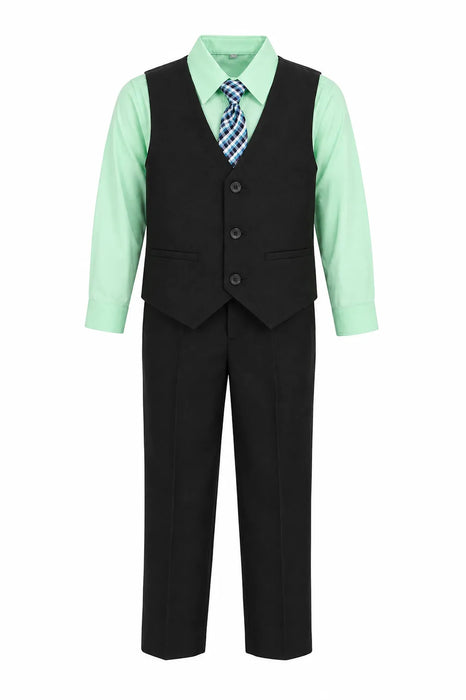 Ensemble gilet noir Zighi® pour garçons avec chemise habillée menthe et cravate à carreaux | Tailles 3M–18