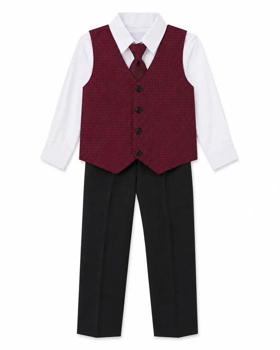 Ensemble gilet Zighi® imprimé bordeaux avec chemise habillée blanche – Tailles 4-6X