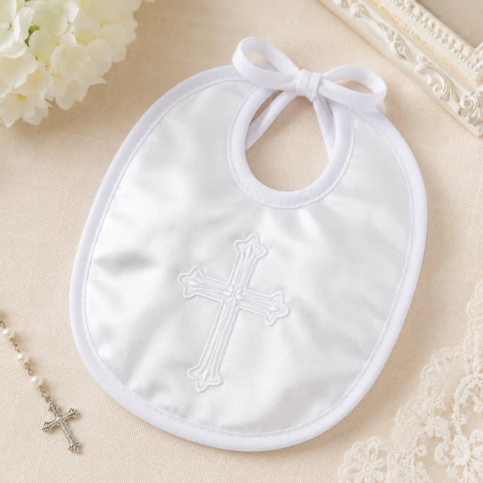 Bavoir de baptême brodé en satin Zighi® avec croix – Taille unique