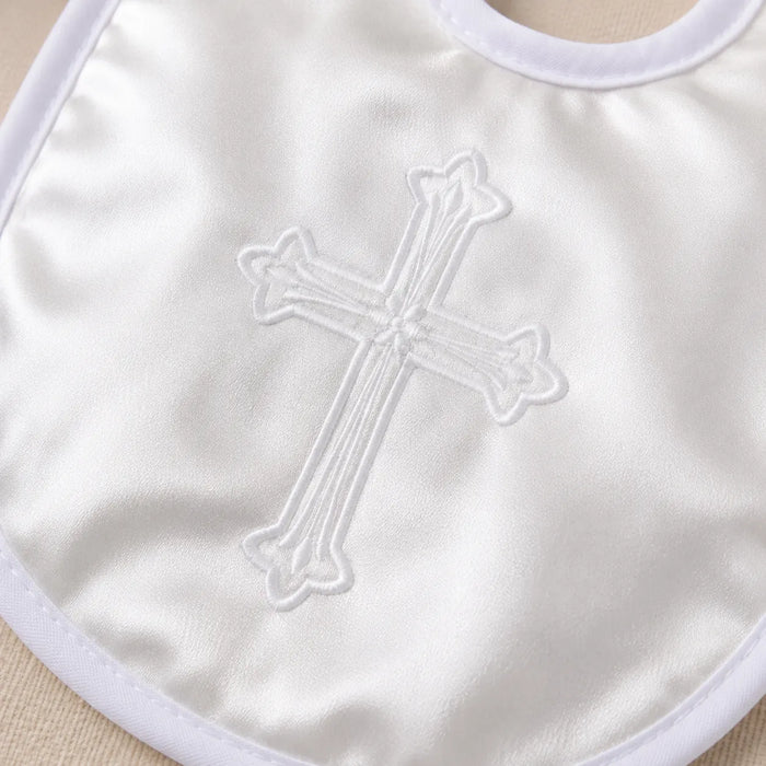 Bavoir de baptême brodé en satin Zighi® avec croix – Taille unique