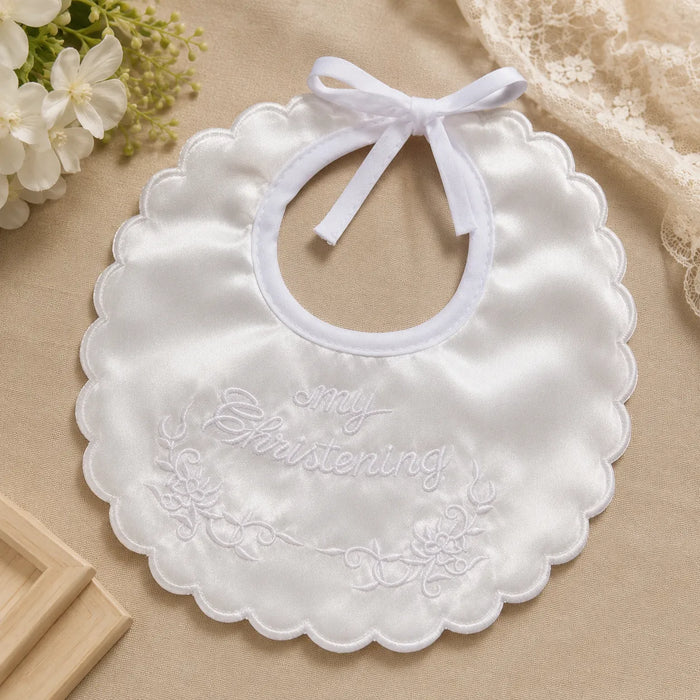 Zighi® "My Christening" Embroidered Satin Bib – One Size