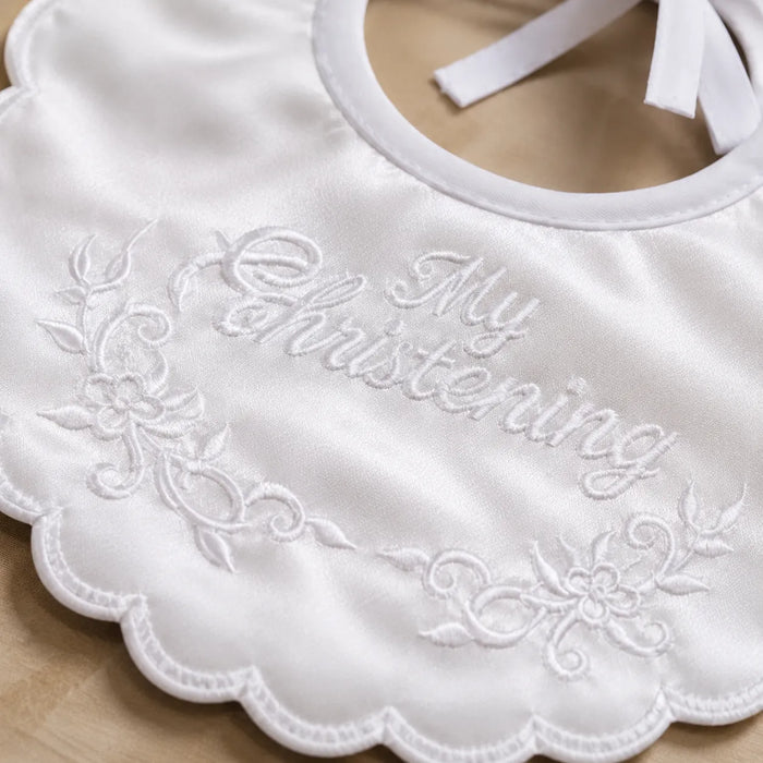 Zighi® "My Christening" Embroidered Satin Bib – One Size