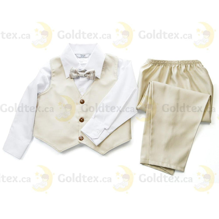 Zighi® - Zighi 4 Piece Baby Suit Set: Beige Vest with White Shirt