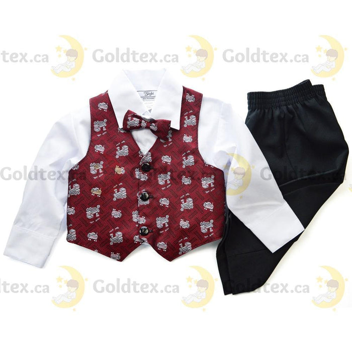 Zighi® - Zighi® 4 Piece Baby Suit Set: Train Print Vest with White Shirt