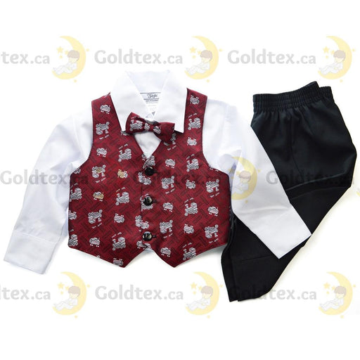 Zighi® - Zighi® 4 Piece Baby Suit Set: Train Print Vest with White Shirt