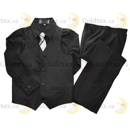 Zighi® - Zighi® 4 Piece Kids Suit Set: Black Vest with Black Shirt