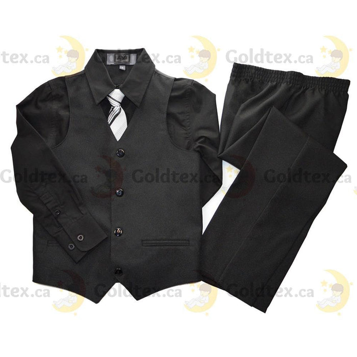 Zighi® - Zighi® 4 Piece Kids Suit Set: Black Vest with Black Shirt
