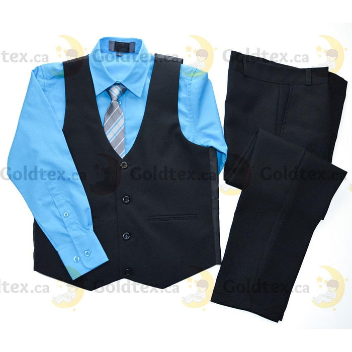 Zighi® - Zighi® 4 Piece Kids Suit Set: Black Vest with Turquoise Shirt