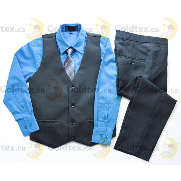 Zighi® - Zighi® 4 Piece Kids Suit Set: Grey Vest with Turquoise Shirt
