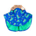 Zoocchini baby sun hat with blue dinosaur print displayed on white background.
