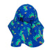 ZOOCCHINI cape sunhat with blue dinosaur print shown from the back on a plain white background.