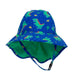 Zoocchini Cape Sunhat blue dinosaur print sunhat with chin strap shown on white background.